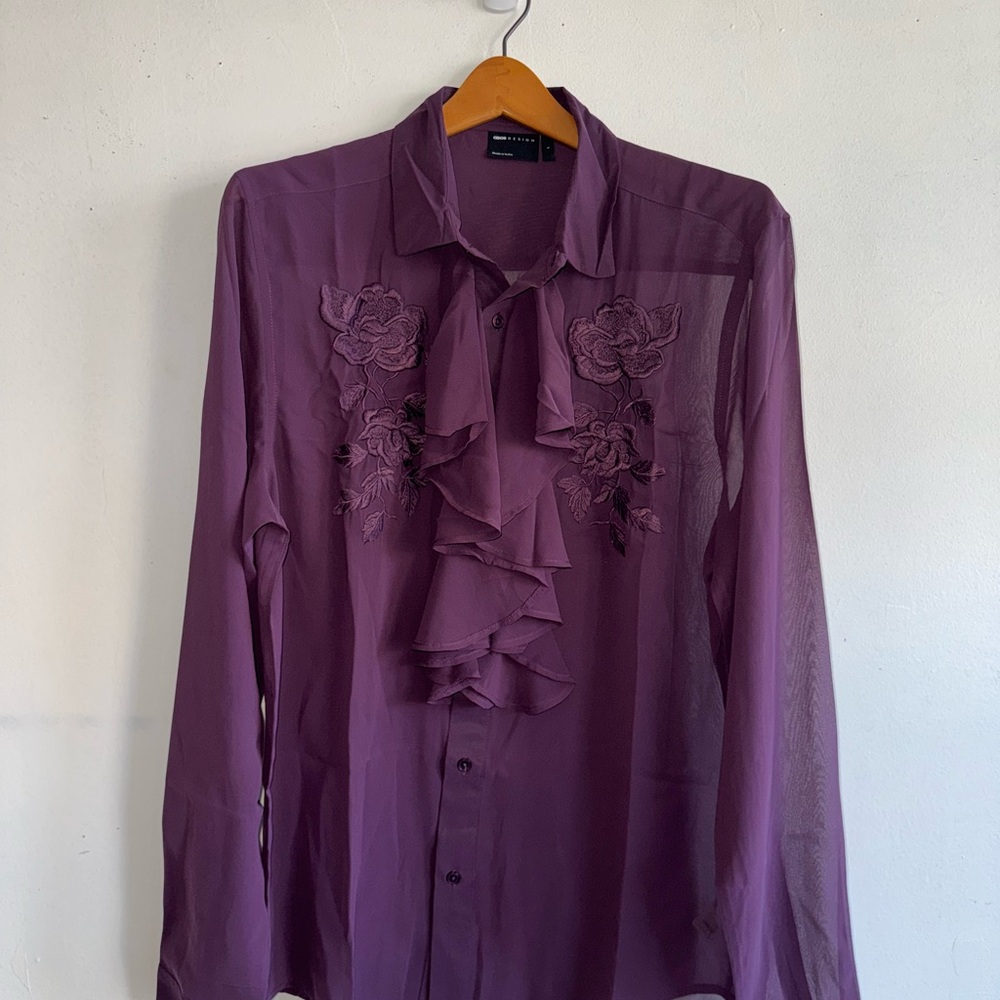Purple Ruffled Floral Blouse
